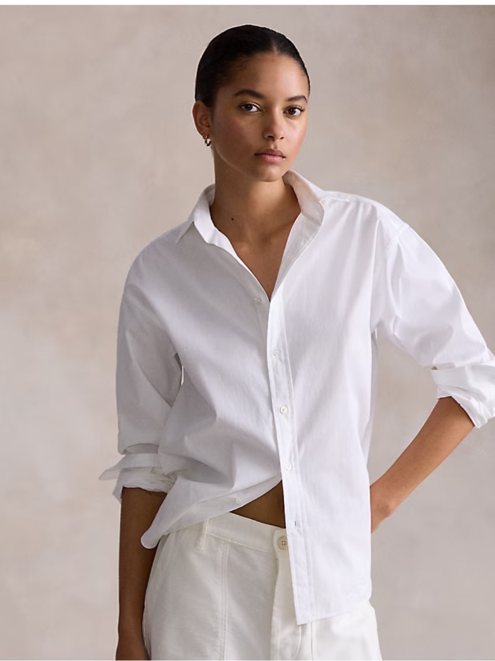 Lauren Ralph Lauren White Spread Collar Cotton Button-Down Shirt